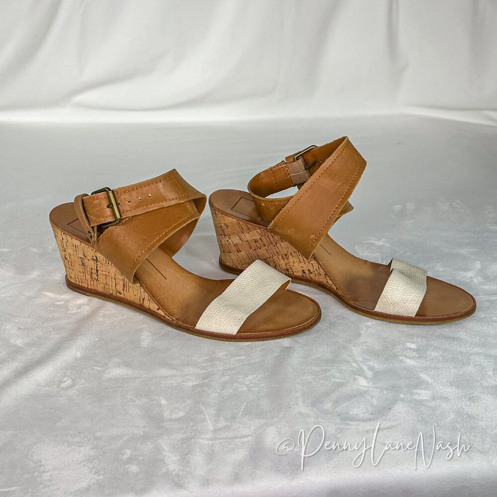 Dolce Vita Two Tone Strap Wedge Sandal Size 9 Cream/Tan